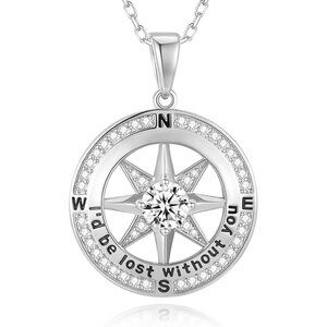 Compass Necklace for Women Jewelry For Her White Gold and Yellow Gold I'd Be Los